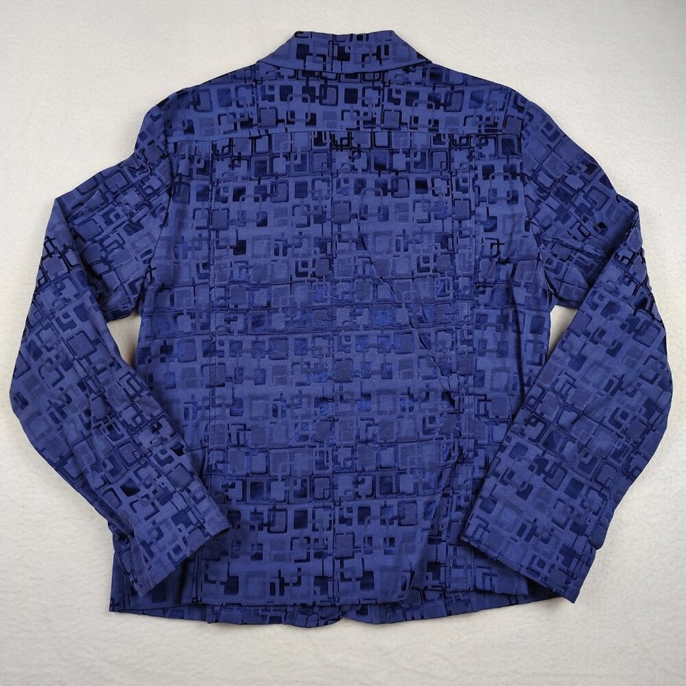 Chicos Blazer Jacket Womens 1 Medium Blue Geometric Buttoned - Picture 2 of 9